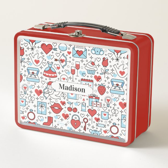 Valentine's Icons Pattern custom name lunch boxes (Front)