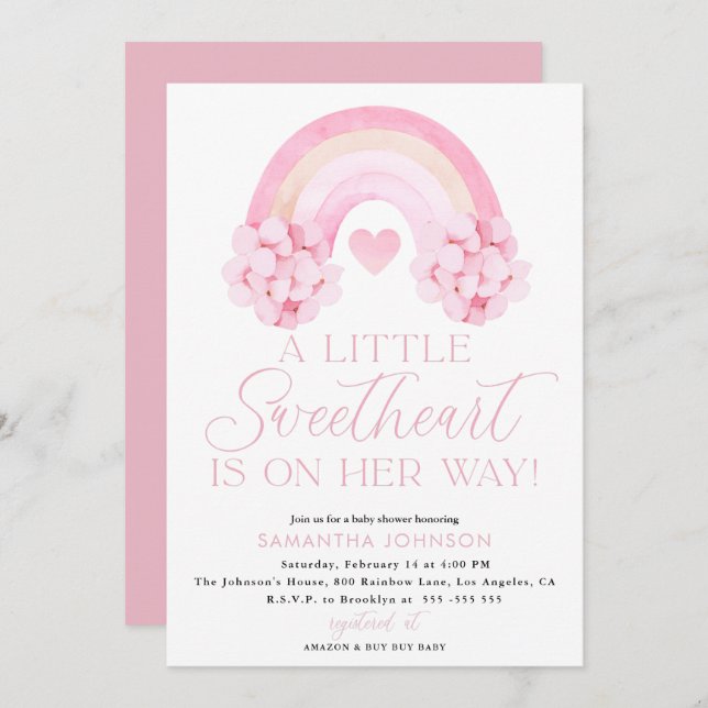 Valentines Invitation, Sweetheart Baby Shower Card (Front/Back)