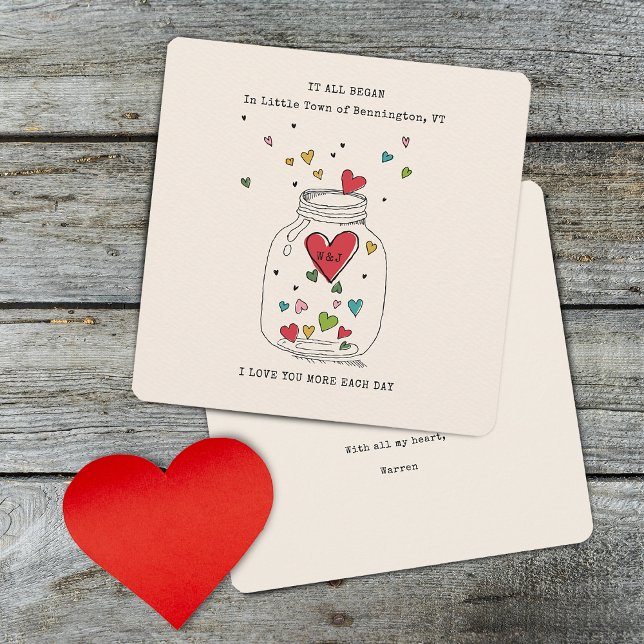 Valentines It All Began Heart In Jar Monogram Holiday Card (Valentines It All Began Heart In Jar Monogram Holiday Card)
