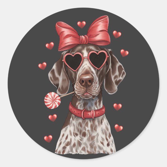 Valentine's Joy German Shorthaired Pointer Sweet Classic Round Sticker (Front)