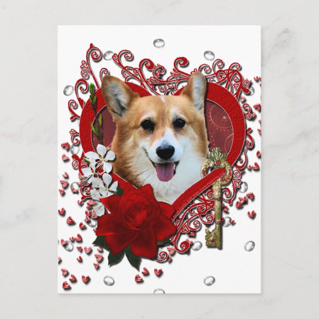 Valentines - Key to My Heart - Corgi - Owen Holiday Postcard (Front)