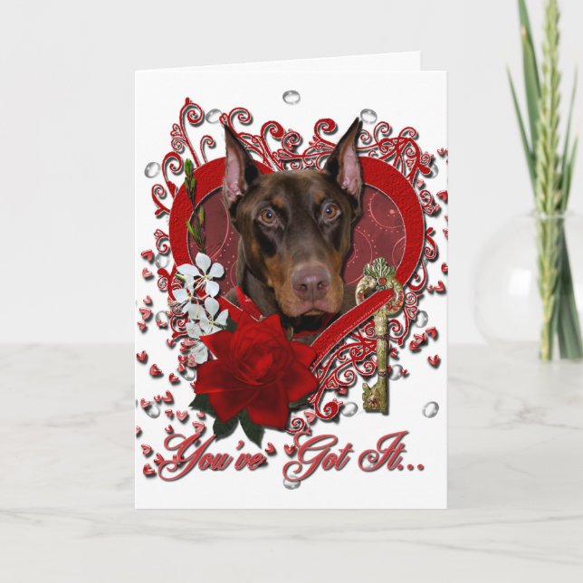 Valentines - Key to My Heart - Doberman - Rocky Holiday Card (Front)