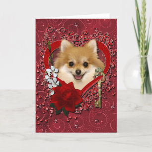 Valentines - Key to My Heart - Pomeranian Holiday Card