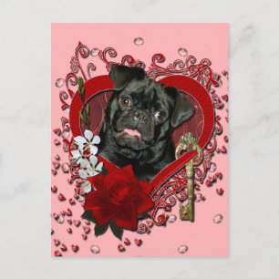 Valentines - Key to My Heart - Pug - Ruffy Holiday Postcard