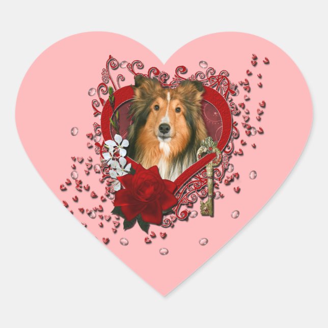 Valentines - Key to My Heart - Sheltie Sticker (Front)