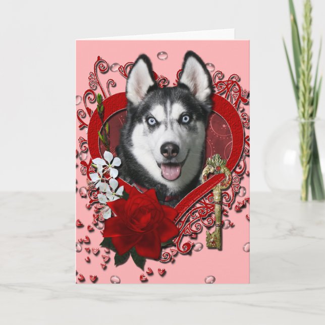 Valentines - Key to My Heart - Siberian Husky Holiday Card (Front)