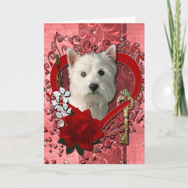 Valentines - Key to My Heart West Highland Terrier Holiday Card (Front)