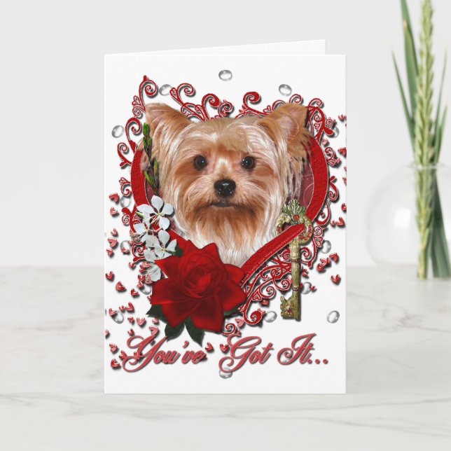 Valentines - Key to My Heart - Yorkshire Terrier Holiday Card (Front)
