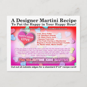Valentine's Kiss Martini Recipe Postcard