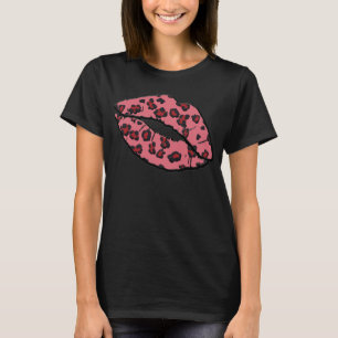 Valentine's Leppard Kiss Lips Black T-Shirt 