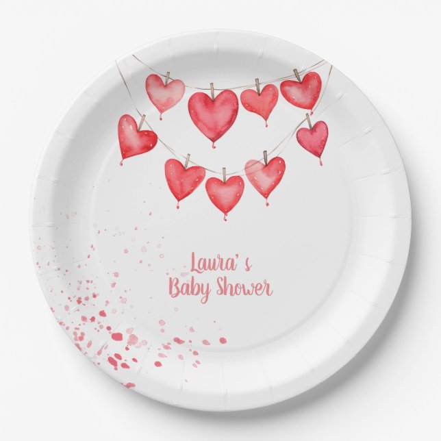 Valentine's Little Sweetheart Pink Baby Paper Plate (Front)