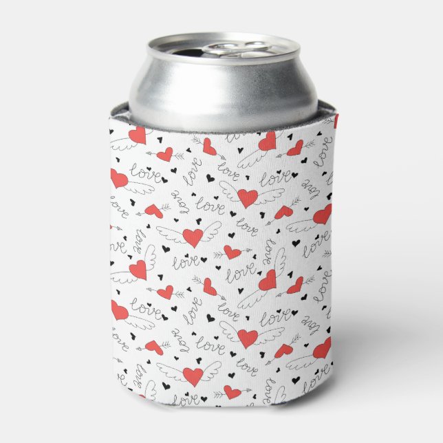 Valentines love bird red heart pattern can cooler (Can Front)