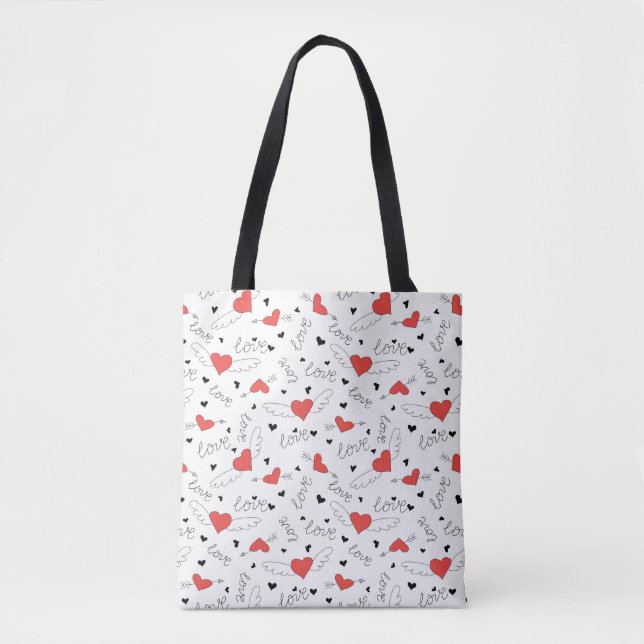 Valentines love bird red heart pattern tote bag (Front)