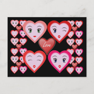 Valentines Love Candy Hearts and Faces Postcard