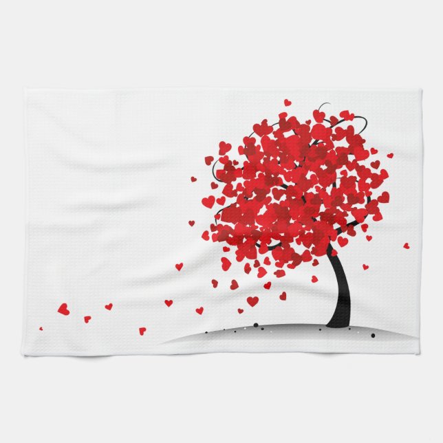 Valentine's love Hearts blowing in the wind tree Tea Towel (Horizontal)