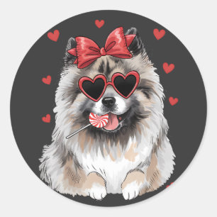Valentine's Love with Keeshond Lollipop Treat. Classic Round Sticker