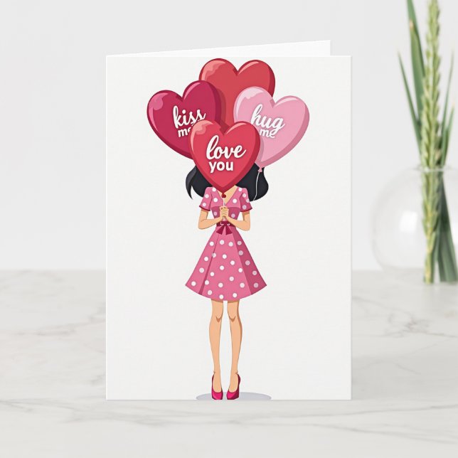 Valentines Love You Kiss Hug Card (Front)