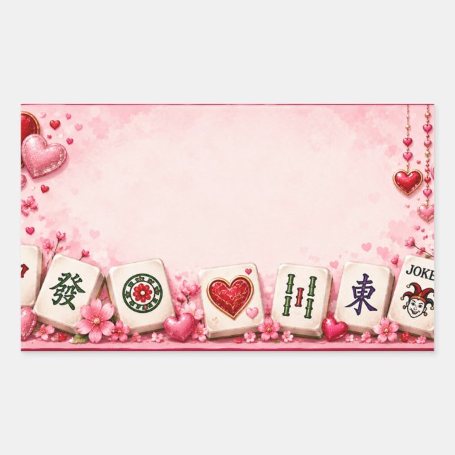 Valentines Mahjong Party Rectangular Sticker (Front)