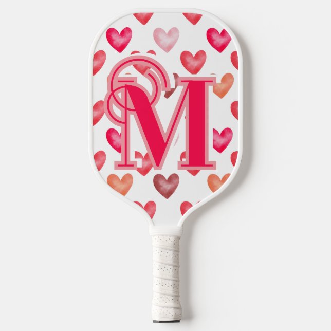 Valentine's Monogram with hearts Pink tones Pickleball Paddle (Front)