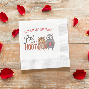 Valentine's Owl Let's Have a Hoot Birthday Party Napkin