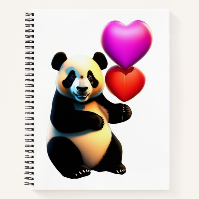 Valentine's Panda & Heart Balloon, Valentine's Day Notebook (Front)