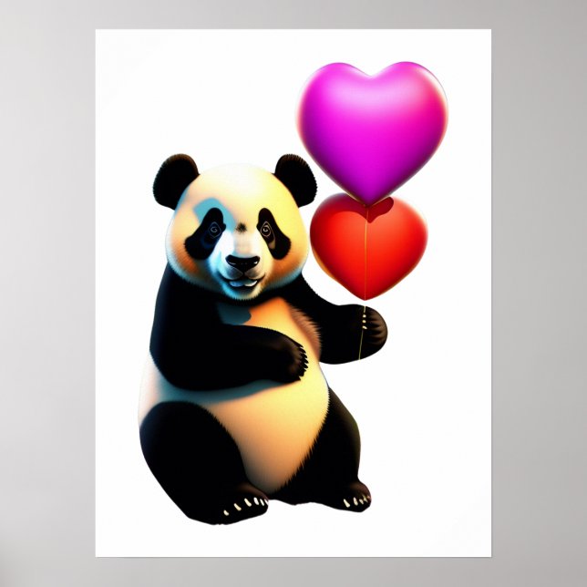 Valentine's Panda & Heart Balloon, Valentine's Day Poster (Front)