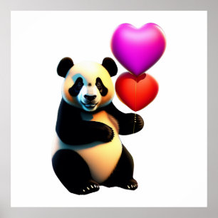 Valentine's Panda & Heart Balloon, Valentine's Day Poster