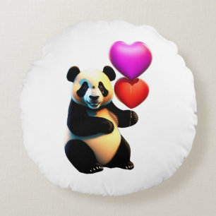 Valentine's Panda & Heart Balloon, Valentine's Day Round Cushion