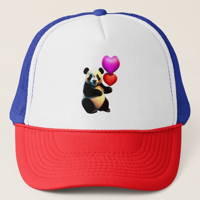 Valentine's Panda & Heart Balloon, Valentine's Day Trucker Hat (Front)
