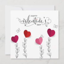 Valentine's Paper Hearts - Line Art Holiday Card