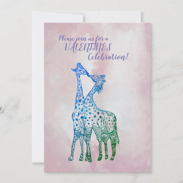 Valentine's Party Invitation Giraffes Art (Front)