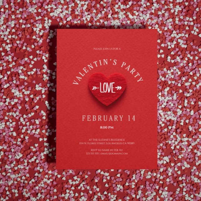 Valentine's Party Red Heart White Typography Invitation (Creator Uploaded)