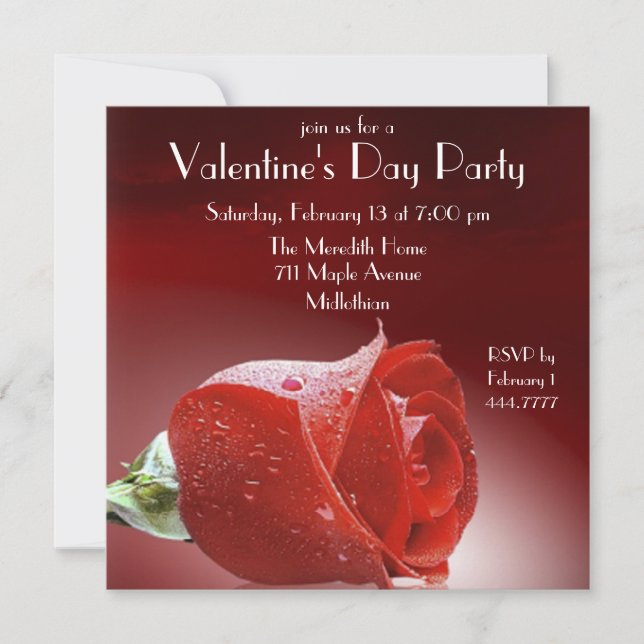 Valentine's Party Rosebud Invitation (Front)