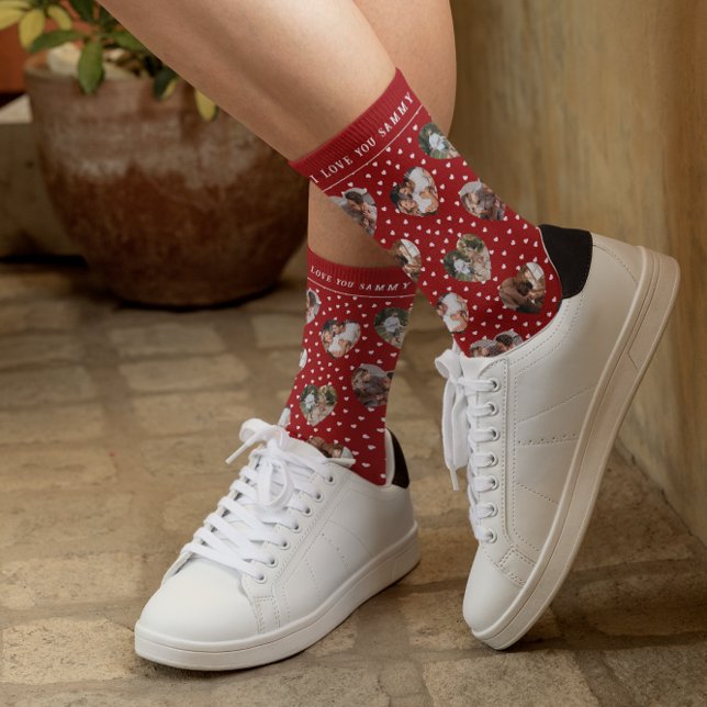 Valentines Photo Hearts Collage | Monogram Socks (Creator Uploaded)