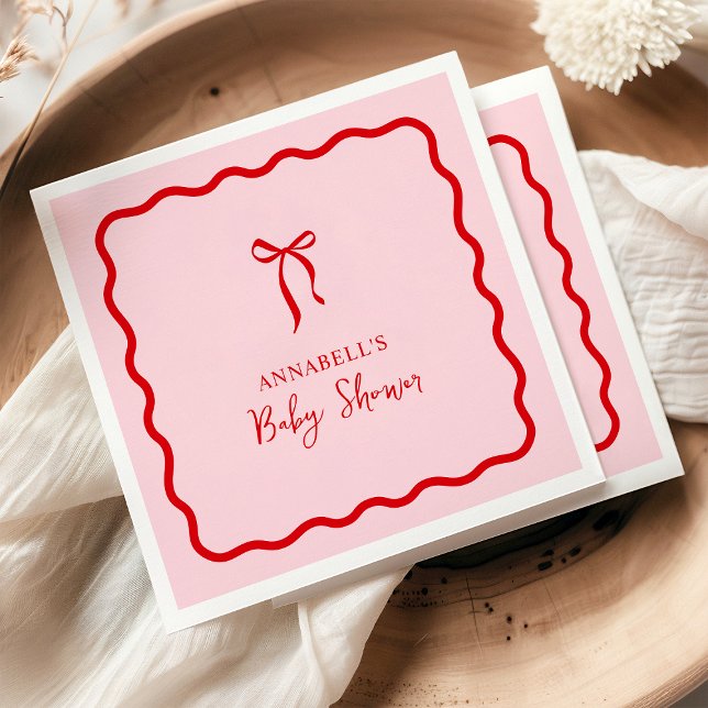 Valentine's Pink and Red Bow Baby Shower Napkin (Creator Uploaded)