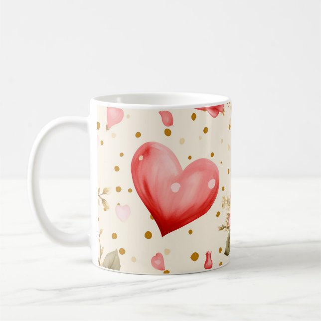 Valentine's Pink and Red Roses and Hearts  Coffee Mug (Left)