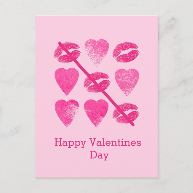 Valentines Pink game with lips and hearts Postcard (Front)
