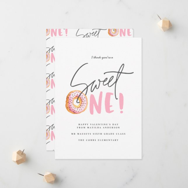 Valentines pink girly Doughnut sweet one modern Announcement (Front/Back In Situ)