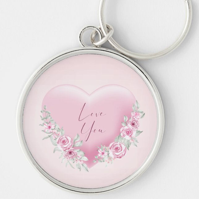 Valentines Pink Heart Key Ring (Front)