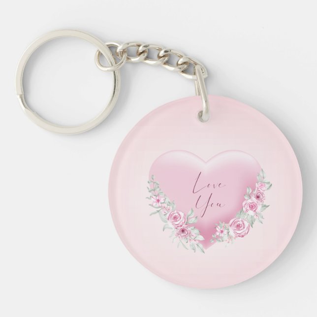 Valentines Pink Heart Key Ring (Front)
