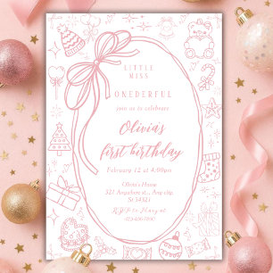 Valentines Pink Little Miss ONEderful 1st Birthday Invitation