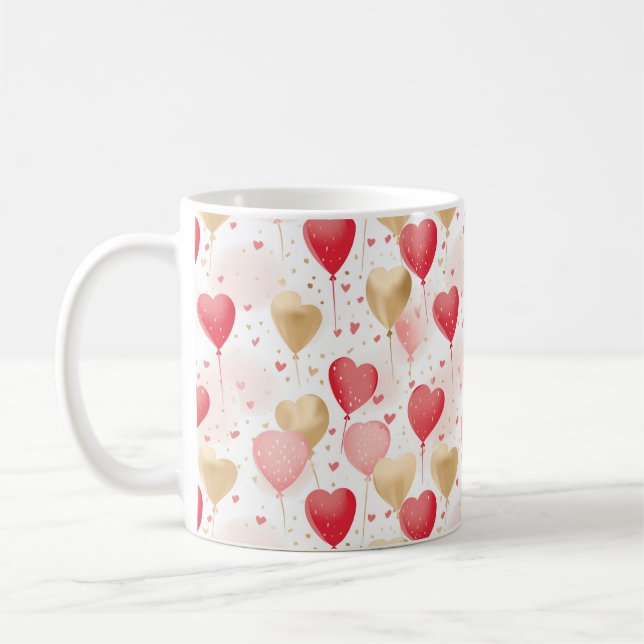 Valentine's Pink Red and Gold Heart Balloons  Coffee Mug (Left)