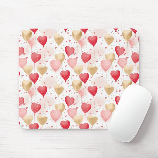 Valentine's Pink Red and Gold Heart Balloons  Mouse Pad (With Mouse)