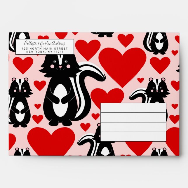 Valentine's Pink Skunk Heart Illustration Pattern Envelope (Front)
