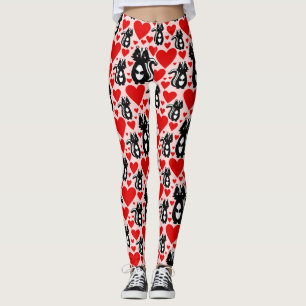 Valentine's Pink Skunk Heart Illustration Pattern Leggings