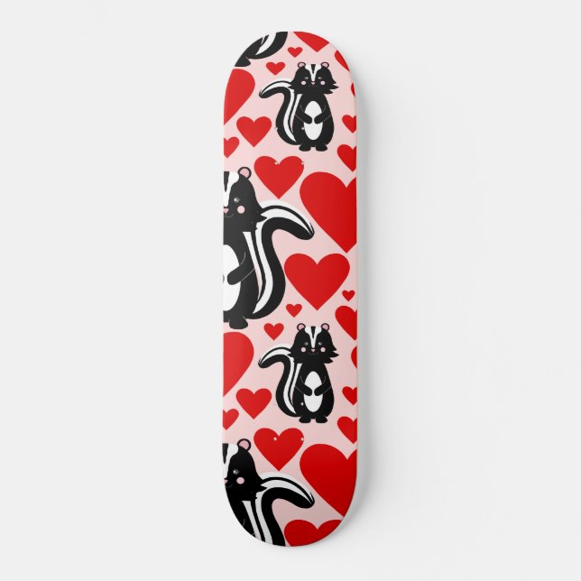 Valentine's Pink Skunk Heart Illustration Pattern Skateboard (Front)