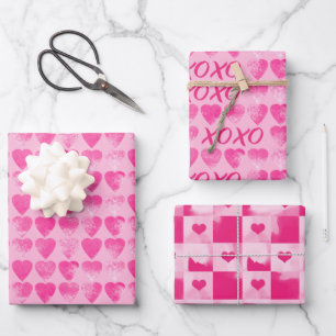 Valentines pink watercolor wash with hearts wrapping paper sheet