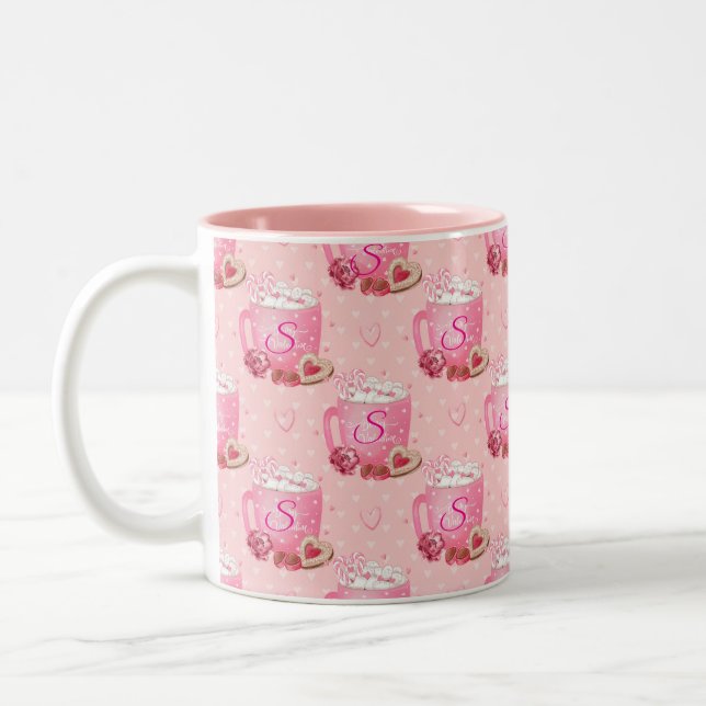 Valentine's Pink & White Coffee Mug With Initial (Left)