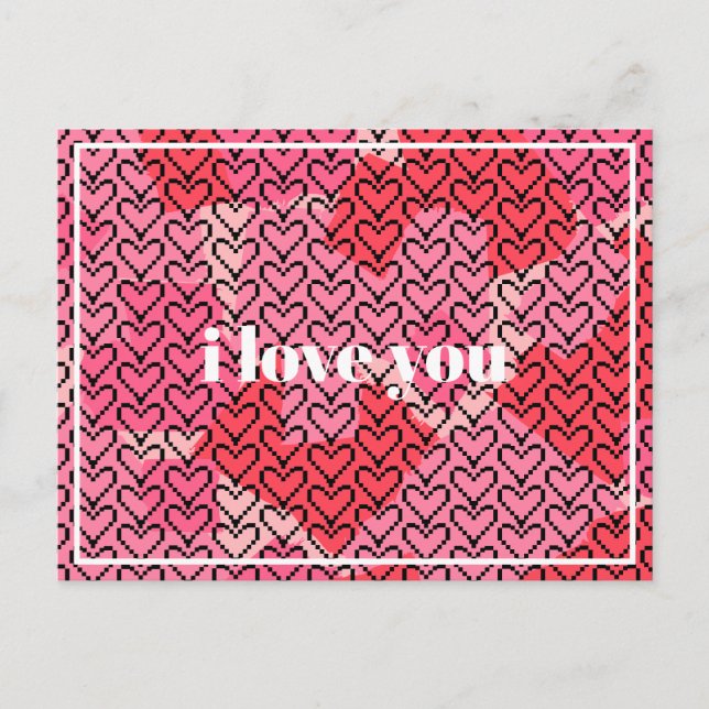 Valentines Pixels Heart Postcard (Front)