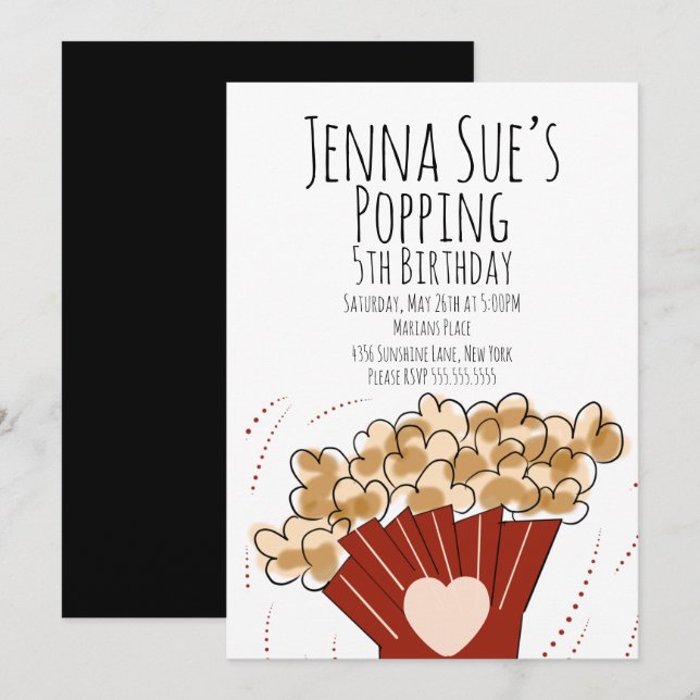 Valentines Popcorn Movie Outdoor Party Birthday Invitation (Front/Back)